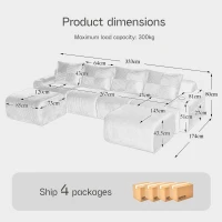 4-Seater Modular Cord Sofa with 2 Ottomans and Integrated Cup‑Holders, Corduroy Sectional Sofa for Living Rooms, 333L x 174W x 80H cm, Beige(m-3)
