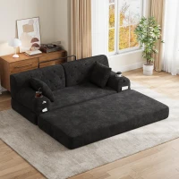Cozy Sleeper Sofa with High-Density Foam and Soft Corduroy, Convertible Couch for Living Rooms and Small Spaces, 168L x 80W x 81H cm, Black(m-1)