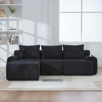 Corduroy Sectional Sofa with Built-in Cup Holders and Side Storage Pockets, 3-Seater Modular Sofa with Ottomans, 268L x 174W x 80H cm, Black(m-8)