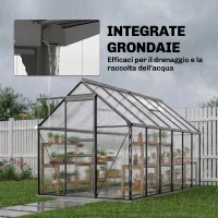 Outsunny Serra da Giardino in Policarbonato con Telaio in Lega di Alluminio 7.1㎡, con Grondaie, Finestre Apribili Regolabili, Porta Scorrevole(m-7)