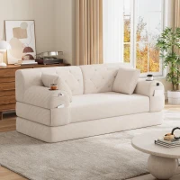Cozy Sleeper Sofa with High-Density Foam and Soft Corduroy, Convertible Couch for Living Rooms and Small Spaces, 168L x 80W x 81H cm, Beige(m-9)