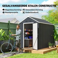 Outsunny Tuinhuis, metalen opbergschuur, dubbele deur, raam, 259x172x222 cm, grijs/wit(m-4)