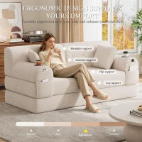 Cozy Sleeper Sofa with High-Density Foam and Soft Corduroy, Convertible Couch for Living Rooms and Small Spaces, 168L x 80W x 81H cm, Beige(m-8)