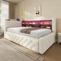 Velvet Pull-Out Sofa Bed Frame with Wooden Headboard Shelf, Convertible Daybed with Lift-Up Armrest Storage, 211L x 91W x 84H cm, Beige(m-1)