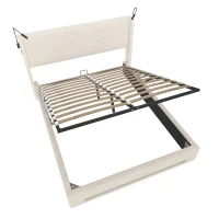 Modern Platform Bed with Hydraulic Lift System, Functional Bed Frame with Built-In Reading Lamps and USB Ports, 199L x 142W x 106H cm, Beige(m-13)