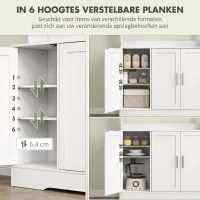 HOMCOM Keukenkast, Scandinavisch Design, 4 Kasten, Verstelbare Planken, Glazen Deuren, Open Vak, Spaanplaat, MDF, Wit(m-5)