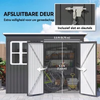 Outsunny Metalen Tuinschuur voor Opslag van Tuingereedschap, met Venster, Brede Deur, 260 x 177 x 190 cm, Donkergrijs(m-6)