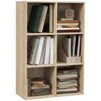 HOMCOM Estante para Livros Estante de Madeira de 3 Níveis com 6 Compartimentos de Armazenamento65,5x30x97,5cm Carvalho(m-11)
