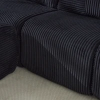4-Seater Modular Cord Sofa with 2 Ottomans and Integrated Cup‑Holders, Corduroy Sectional Sofa for Living Rooms, 333L x 174W x 80H cm, Black(m-11)