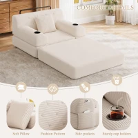 Convertible 1-Seater Sleeper Sofa with Tufted Corduroy Upholstery, Ideal Sofa Bed for Living Rooms and Small Spaces, 107L x 80W x 81H cm, Beige(m-7)
