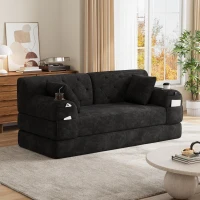 Cozy Sleeper Sofa with High-Density Foam and Soft Corduroy, Convertible Couch for Living Rooms and Small Spaces, 168L x 80W x 81H cm, Black(m-9)
