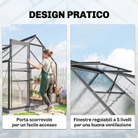 Outsunny Serra da Giardino in Policarbonato con Telaio in Lega di Alluminio 7.1㎡, con Grondaie, Finestre Apribili Regolabili, Porta Scorrevole(m-5)