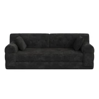 Cozy Sleeper Sofa with High-Density Foam and Soft Corduroy, Convertible Couch for Living Rooms and Small Spaces, 208L x 80W x 81H cm, Black(m-2)