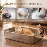 PawHut Lettiera per Gatti Chiusa XXL in Acciaio Inox, Coperchio Apribile a 90° e Doppie Porte, 70x50x46.5 cm, Grigio(m-3)