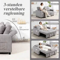 HOMCOM 2-zits slaapbank met cordbekleding, om te bouwen tot bed, 2 kussens, zijvakken, 157 x 190 cm, lichtgrijs(m-5)