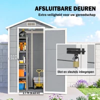 Outsunny Tuinschuur, Kunststof Tuinhuis met Vloer, Venster, Vergrendelbare Deuren, voor Tuin, 131B x 186D x 198H cm, Grijs(m-6)
