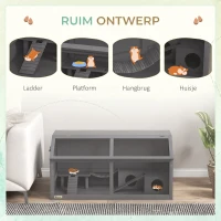 PawHut Knaagdierkooi met accessoires, sparrenhout, 100 cm x 52 cm x 50 cm, Grijs(m-5)