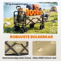 Outsunny Opvouwbare Bolderkar, 110 L, tot 100 kg, Telescopische handgreep, Stalen frame, 94 x 57 x 77-100 cm, Khaki(m-8)