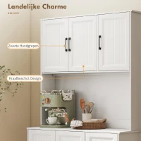 HOMCOM Keukenkast, 180,5 cm, voorraadkast, werkblad, kabeldoorvoer, verstelbare planken, MDF, Wit(m-6)
