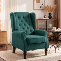 HOMCOM Elegante oorfauteuil, dik gewatteerd, afneembare bekleding, 74 x 86 x 102 cm, Donkergroen(m-12)