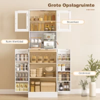 HOMCOM keukenkast met verstelbare plank en werkblad acryldeuren, 60 x 39,5 x 180 cm, wit(m-4)