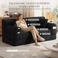 Cozy Sleeper Sofa with High-Density Foam and Soft Corduroy, Convertible Couch for Living Rooms and Small Spaces, 168L x 80W x 81H cm, Black(m-8)