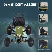 HOMCOM Go Kart Coche de Pedales Racing Deportivo con Asiento Ajustable Embrague y Freno para Niños 3-6 Años Carga 35kg 99x65x56cm Marco Acero Negro y Verde(m-6)
