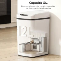 HOMCOM Cestino Rifiuti da 12L a Infrarossi con Secchio Rimovibile, in Acciaio Inox, ABS e PP, 28x22x41 cm, Bianco(m-5)