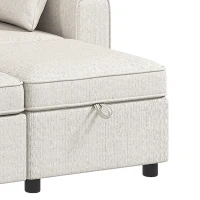 HOMCOM Sofá Esquinero Convertible de Chenilla Sofá Cama 3 Plazas Modular 225 cm con Puff de Almacenaje Beige(m-6)