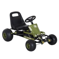 HOMCOM Go Kart Coche de Pedales Racing Deportivo con Asiento Ajustable Embrague y Freno para Niños 3-6 Años Carga 35kg 99x65x56cm Marco Acero Negro y Verde(m-10)