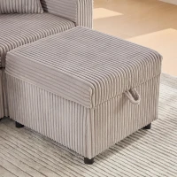 Multifunctional Corduroy Sofa Bed with Hidden Storage, LED-Lighted Guest Couch for Family Film Nights, 196L x 82W x 85H cm, Light Gray(m-10)