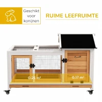PawHut Konijnenhok voor Dwergkonijnen, Cavia's, met Wielen, 108 x 58 x 73,5 cm, Geel(m-4)