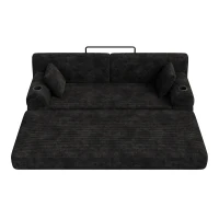 Cozy Sleeper Sofa with High-Density Foam and Soft Corduroy, Convertible Couch for Living Rooms and Small Spaces, 208L x 80W x 81H cm, Black(m-12)