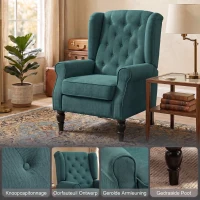HOMCOM Elegante oorfauteuil, dik gewatteerd, afneembare bekleding, 74 x 86 x 102 cm, Donkergroen(m-4)