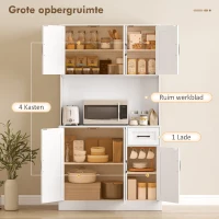 HOMCOM Keukenkast, 180,5 cm, voorraadkast, werkblad, kabeldoorvoer, verstelbare planken, MDF, Wit(m-4)