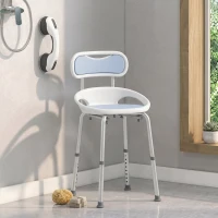 HOMCOM Sedia da Doccia con Schienale e Sedile Forato, 8 Altezza Regolabile, Antiscivolo, Portata 136kg, Azzurro(m-9)