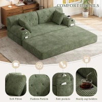 Cozy Sleeper Sofa with High-Density Foam and Soft Corduroy, Convertible Couch for Living Rooms and Small Spaces, 168L x 80W x 81H cm, Green(m-7)