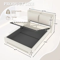 Practical Upholstered Bed with Hydraulic Storage, Ideal Bed Frame for Modern-Style Bedroom, 182.5L x 210W x 114H cm, Beige(m-3)