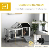 PawHut Konijnenhok, Kleine Dierenhok voor Dwergkonijnen, Cavia's, met Wielen, 108 x 58 x 73,5 cm, Grijs(m-4)