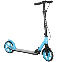 HOMCOM Trottinette Pliable pour Adultes 14+ Ans, Guidon Réglable, Grandes Roues, Amortisseur, Aluminium, 91,5x36,5x104cm, Bleu(m-14)
