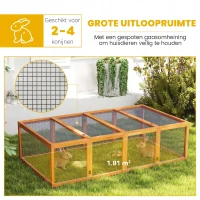PawHut Buitenren buitenverblijf konijnenhok klein huisdier vurenhout naturel(m-6)