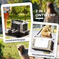 PawHut Hondenbuggy Huisdierbuggy Opvouwbaar met Afneembaar Compartiment, 81 x 58 x 97,5 cm, Zwart+Khaki+Wit(m-5)
