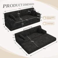 Cozy Sleeper Sofa with High-Density Foam and Soft Corduroy, Convertible Couch for Living Rooms and Small Spaces, 208L x 80W x 81H cm, Black(m-3)