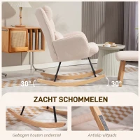 HOMCOM Schommelstoel met voetenbank, zachte fleece bekleding, houten poten, kussen, hoge rugleuning, schommelsalon, Beige(m-4)