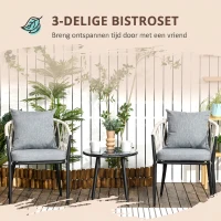Outsunny 3 delen Tuinmeubelset, balkonset incl. 1 tafel, 2 stoelen staal, grijs(m-4)