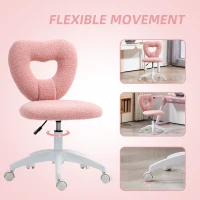 HOMCOM Sedia da Ufficio Girevole con Schienale a Cuore, Senza Braccioli, Sedia da Scrivania Cameretta Imbottita, Velluto Teddy, Altezza Regolabile, Trucco, Studio Camera da Letto, Portata 120kg Rosa(m-6)