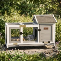 PawHut Konijnenhok, Kleine Dierenhok voor Dwergkonijnen, Cavia's, met Wielen, 108 x 58 x 73,5 cm, Grijs(m-14)