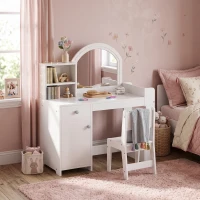 AIYAPLAY Coiffeuse pour enfants avec tabouret et miroir LED, table de maquillage pour 3 à 8 ans, 88,6 x 38,8 x 96,9 cm, blanc(m-10)