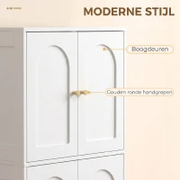 HOMCOM Keukenkast, Hoge Kast met 2 Verstelbare Planken, Buffetkast met 4 Gebogen Deuren 60 x 30 x 110 cm, Wit(m-4)
