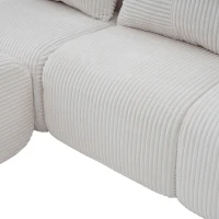 Corduroy Sectional Sofa with Built-in Cup Holders and Side Storage Pockets, 3-Seater Modular Sofa with Ottomans, 268L x 174W x 80H cm, Beige(m-12)